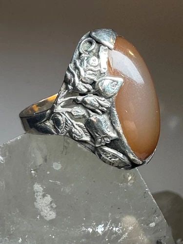 ART DECO RING LONG AMBER FLORAL SETTING SIZE 8.25 STERLING SILVER (1 of 2)