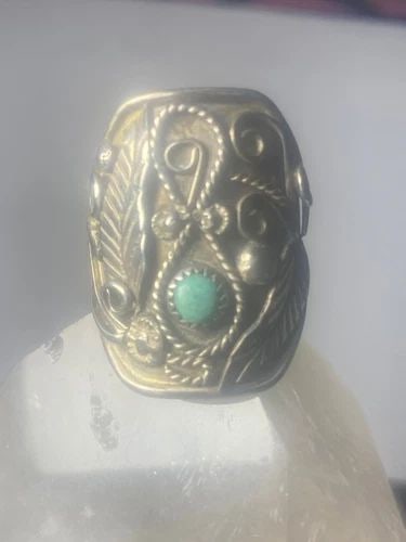 TURQUOISE RING LEAVES NAVAJO STERLING SILVER WOMEN MEN: TURQUOISE RING LEAVES NAVAJO STERLING SILVER WOMEN MEN turquoise ring leaves Navajo sterling silver women men Size 13.75 Weight 11.9g length 1 3/8" Thinnest part 9/32"