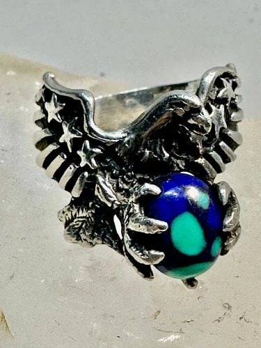 EAGLE RING AZURITE WORLD BAND SIZE 10 STARS & STRIPES PATRIOTIC SOUTHWEST STERLI (1 of 2)