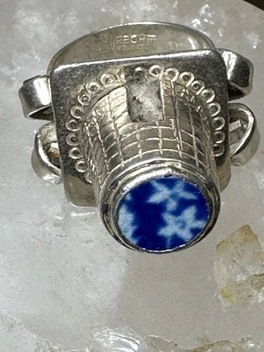 BEE RING BEE HIVE BAND SIZE 8.50 PORCELAIN FLOWERS STERLING SILVER WOMEN (1 of 2)