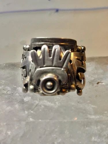 POISON RING MEXICO TAXCO MAYAN AZTEC DESIGN SIZE 8.50 ADJ STERLING SILVER WOMEN (1 of 2)