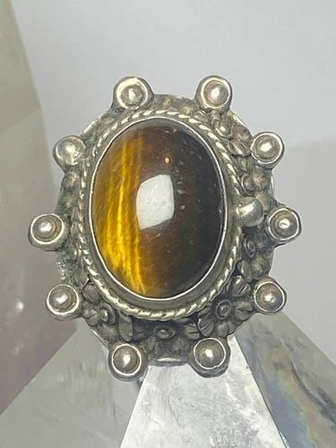 POISON RING TIGER EYE MEXICO MEXICAN SOUTHWEST STERLING SILVER WOMEN GIRLS: POISON RING TIGER EYE MEXICO MEXICAN SOUTHWEST STERLING SILVER WOMEN GIRLS Poison ring Tiger Eye Mexico Mexican southwest sterling silver women girls Size 6.75 Weight 16.4g Length. 1 3/8" Width 1 1/4"