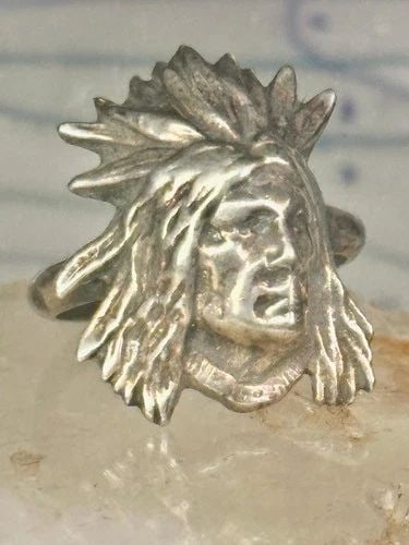 FACE RING SOUTHWEST FIGURATIVE FEATHERS SIZE 9 STERLING SILVER WOMEN MEN (1 of 2)
