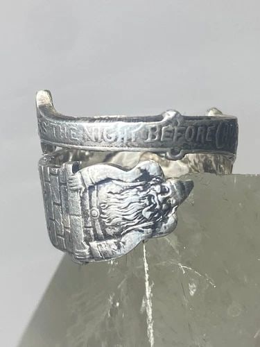TWAS THE NIGHT BEFORE CHRISTMAS RING SIZE 5.50 SPOON BAND GORHAM STERLING SILVER: TWAS THE NIGHT BEFORE CHRISTMAS RING SIZE 5.50 SPOON BAND GORHAM STERLING SILVER Twas the night before Christmas ring spoon band Gorham sterling silver band I leave the rings unpolished until I sell .