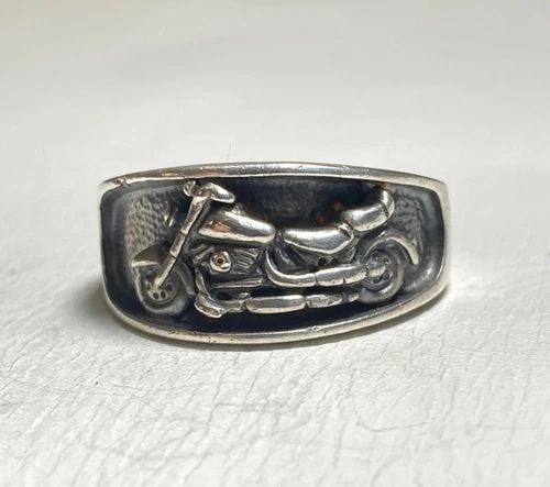 MOTORCYCLE RING BIKER BAND STERLING SILVER BY OTT (1 of 2)