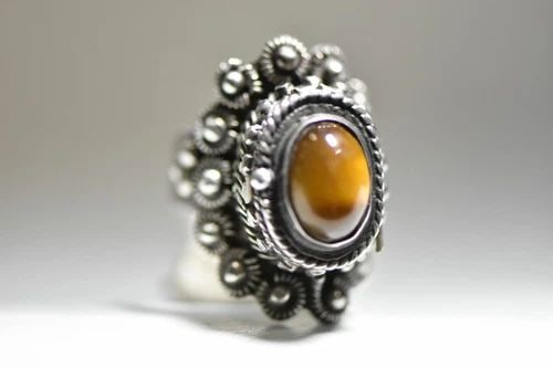 POISON RING SIZE 6 STERLING TIGER EYE MEXICAN STERLING SILVER WOMEN (1 of 2)