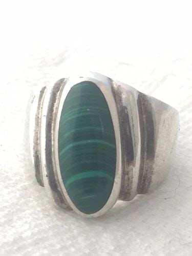VINTAGE STERLING SILVER MALACHITE RING MEXICO SIZE 9.75 14.2G SIGNED (1 of 2)