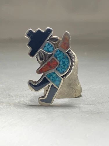 KACHINA RING TURQUOISE CORAL CHIPS SOUTHWEST STERLING SILVER WOMEN GIRLS (1 of 2)
