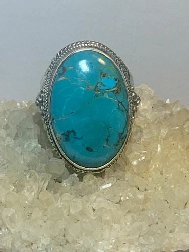 TURQUOISE RING BOHO STERLING SILVER WOMEN MEN: TURQUOISE RING BOHO STERLING SILVER WOMEN MEN Turquoise ring boho sterling silver women men Size 8.25 adj Weight. 23.5g Length 1 1/8" Width 11/16" Thinnest part of band 3/16"
