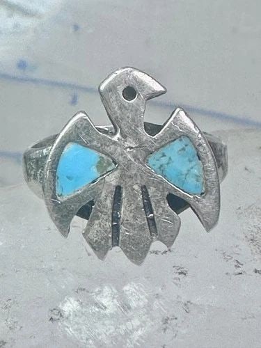 PHOENIX RING THUNDERBIRD TURQUOISE BAND SIZE 5 FIGURATIVE STERLING SILVER WOMEN: PHOENIX RING THUNDERBIRD TURQUOISE BAND SIZE 5 FIGURATIVE STERLING SILVER WOMEN Phoenix Ring Navajo Thunderbird turquoise band size 5 figurative sterling silver women girls Size 5 Between a size 5 and