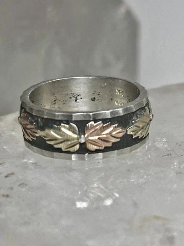 BLACK HILLS GOLD RING SIZE 5.75 LEAVES WEDDING BAND STERLING SILVER BAND WOMEN (1 of 2)