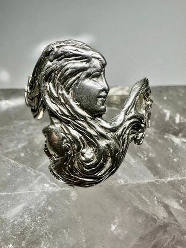 FACE RING LADY TWO FACE DOUBLE FACED SIZE 11 LONG HAIR ART DECO STYLE STERLING S (1 of 2)