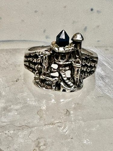 CASTLE RING SIZE 10.75 MEDIEVAL CRYSTAL OR BLACK GLASS TOWER STERLING SILVER W (1 of 2)