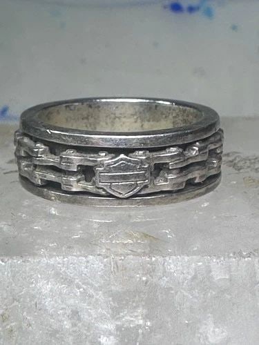 HARLEY DAVIDSON RING BIKER CHAIN BAND SIZE 7.75 STERLING SILVER MEN WOMEN (1 of 2)