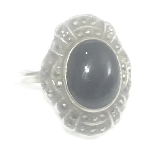 ONYX MARCASITE RING ART DECO VINTAGE STERLING SILVER PINKY MOURNING SIZE 5.5 (1 of 2)