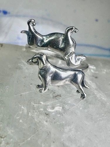 DACHSHUND RING DOG BAND SIZE 6 ADJ STERLING SILVER WOMEN (1 of 2)