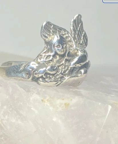 FACE RING BIRD SIZE 6.75 FIGURATIVE BAND STERLING SILVER WOMEN GIRLS: FACE RING BIRD SIZE 6.75 FIGURATIVE BAND STERLING SILVER WOMEN GIRLS Face ring bird size 6.75 figurative band sterling silver women girls Size 6.75 Weight 3.5g Widest part of band 5/8" Thinnest part o
