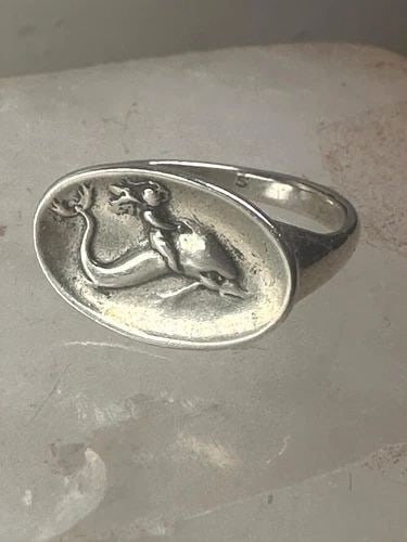 DOLPHIN RING LADY MERMAID BAND SIZE 4.50 STERLING SILVER WOMEN GIRLS: DOLPHIN RING LADY MERMAID BAND SIZE 4.50 STERLING SILVER WOMEN GIRLS Dolphin ring lady mermaid band size 4.50 sterling silver women girls signed MOMA Museum of Modern Art NYC Size 4.50 Weight 3.7g Len