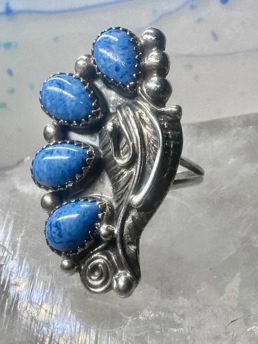 SOUTHWEST RING LONG FEATHERS SWIRLS 4 TEARDROP BLUE STONES SIZE 6 STERLING SILVE: SOUTHWEST RING LONG FEATHERS SWIRLS 4 TEARDROP BLUE STONES SIZE 6 STERLING SILVE Southwest ring long feathers swirls 4 teardrop blue stones size 6 sterling silver women Size 6 Weight 7.2g Length 1 3/8