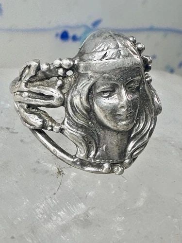 FACE RING ART DECO STYLE BAND STERLING SILVER SIZE 4.25 GIRLS WOMEN GIRLS (1 of 2)