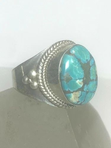 TURQUOISE RING TRIBAL CIGAR BAND STERLING SILVER WOMEN MEN 2 (1 of 2)