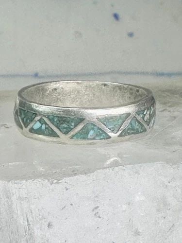 ZUNI TURQUOISE WEDDING RING SIZE 11.75 VINTAGE STERLING SILVER WOMEN MEN (1 of 2)
