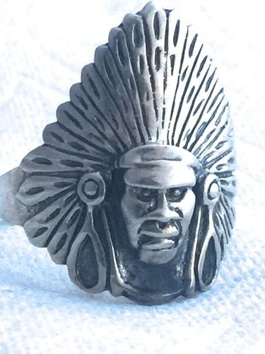 VINTAGE STERLING SILVER SOUTHWEST TRIBAL RING CHIEF SIZE 14.75 11.6G: VINTAGE STERLING SILVER SOUTHWEST TRIBAL RING CHIEF SIZE 14.75 11.6G Vintage Sterling Silver Southwest Tribal Ring Size 14.75 Weight 11.6g Length 1 3/16"" Width 23/32" Free First Class shipping and po