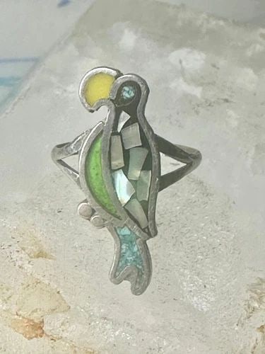 TOUCAN RING PARROT TURQUOISE ABALONE SOUTHWEST SIZE 7.50 STERLING SILVER WOMEN G: TOUCAN RING PARROT TURQUOISE ABALONE SOUTHWEST SIZE 7.50 STERLING SILVER WOMEN G Toucan ring parrot turquoise abalone southwest Size 7.50 sterling silver women girls Size 7.50 Weight.2.2g Length 1 1/8