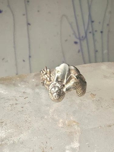 VINTAGE SAFARI RING ELEPHANT ZEBRA GIRAFFE LION BAND SIZE 6.5 STERLING SILVER WO (1 of 2)