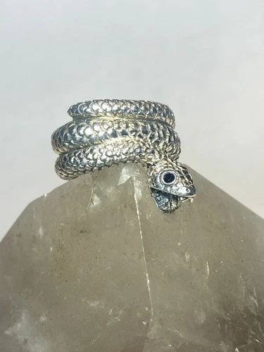 SNAKE RING SIZE 6.75 LONG SERPENT STERLING SILVER WOMEN: SNAKE RING SIZE 6.75 LONG SERPENT STERLING SILVER WOMEN snake ring long sterling silver women size 6.75 Weight 8.1g Widest part 3/4" Thinnest back of band 3/8"
