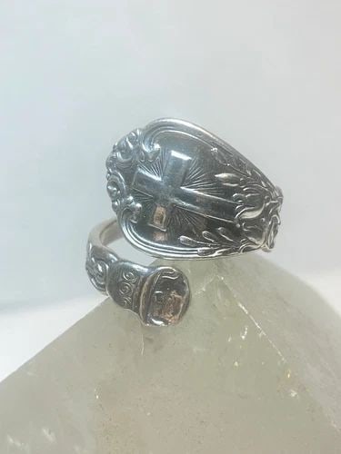 CROSS SPOON RING RELIGIOUS FLORAL XMAS BELL BAND STERLING SILVER WOMEN GIRLS (1 of 2)