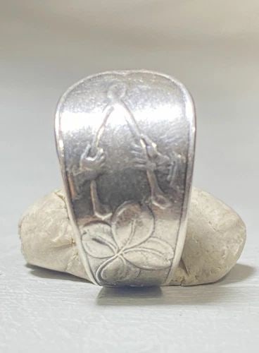 SPOON RING WISHBONE HEART BAND FOUR LEAF CLOVER GOOD LUCK STERLING SILVER WOMEN (1 of 2)