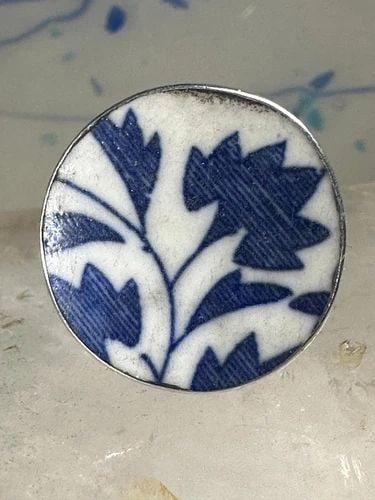 PORCELAIN RING FLORAL BAND STERLING SILVER SIZE 6 MEN WOMEN (1 of 2)