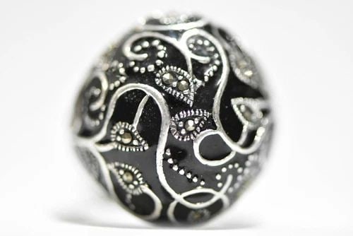 DOME RING MARCASITE FLORAL VINES STERLING SILVER WOMEN SIZE 7 (1 of 2)