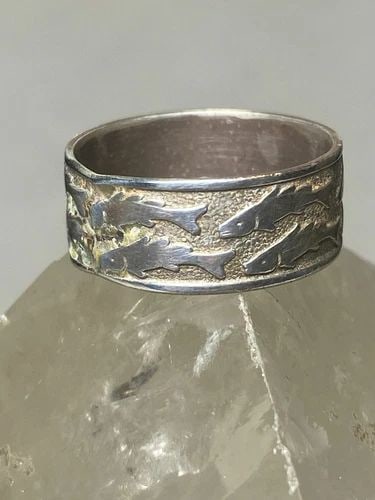 FISH RING SCHOOL OF FISH FISHERMEN BAND STERLING SILVER WOMEN MEN (1 of 2)