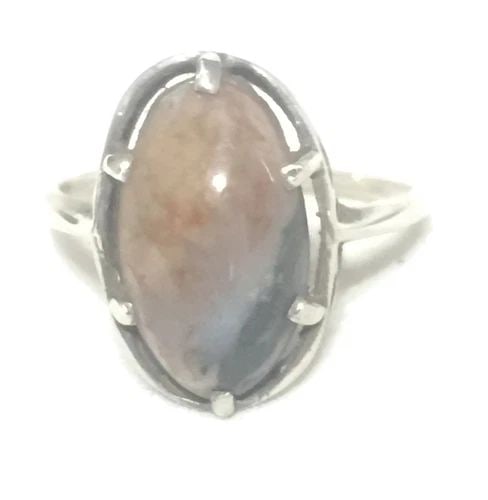VINTAGE AGATE NATURAL EARTH TONES STERLING SILVER SOUTHWEST WOMEN RING SIZE 8.7 (1 of 2)