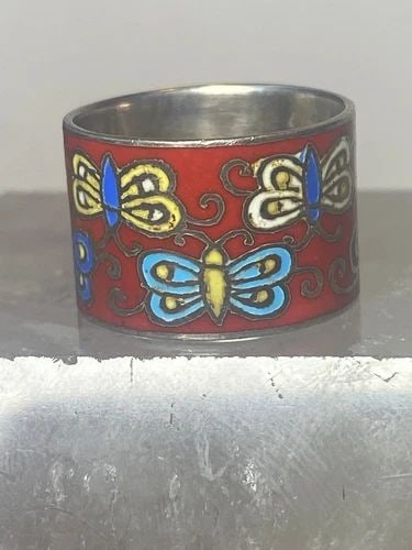 BUTTERFLY RING SIZE 5.50 BUTTERFLIES BAND ENAMEL STERLING SILVER WOMEN GIRLS (1 of 2)