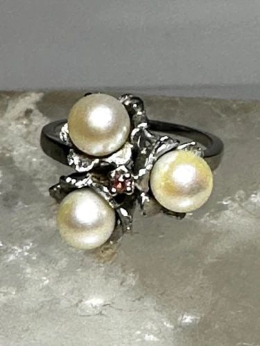 PEARLS RING PINK ICE CZ STERLING SILVER PROM SIZE 7.75 WOMEN GIRLS (1 of 2)