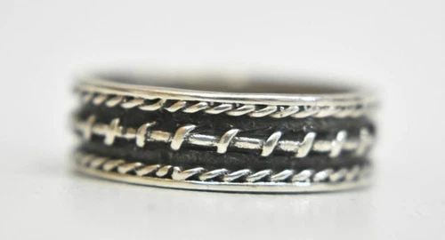 ROPE RING THUMB BAND STERLING SILVER BIKER WOMEN MEN SIZE 8.50 (1 of 2)