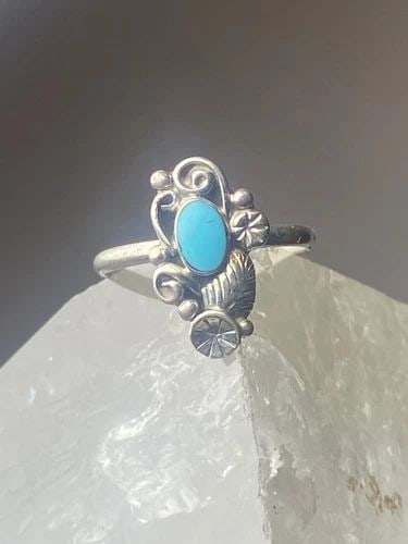 TURQUOISE RING SOUTHWEST PINKY STERLING SILVER WOMEN GIRL RR (1 of 2)