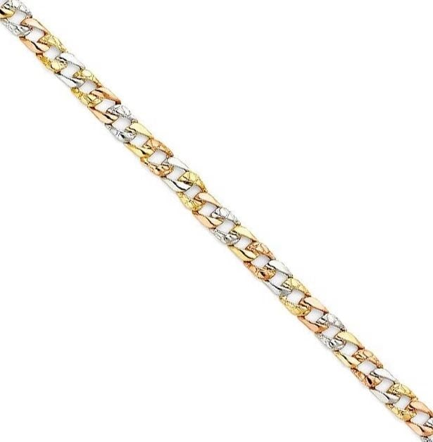 NEW 14K TRI COLOR GOLD STAMP NUGGET CURB LINK BRACELET: NEW 14K TRI COLOR GOLD STAMP NUGGET CUBAN LINK BRACELET STAMP NUGGET CUBAN LINK BRACELET NEW 14K TRI COLOR GOLD LENGTH - 7.25in Apx WEIGHT - 6.9g
