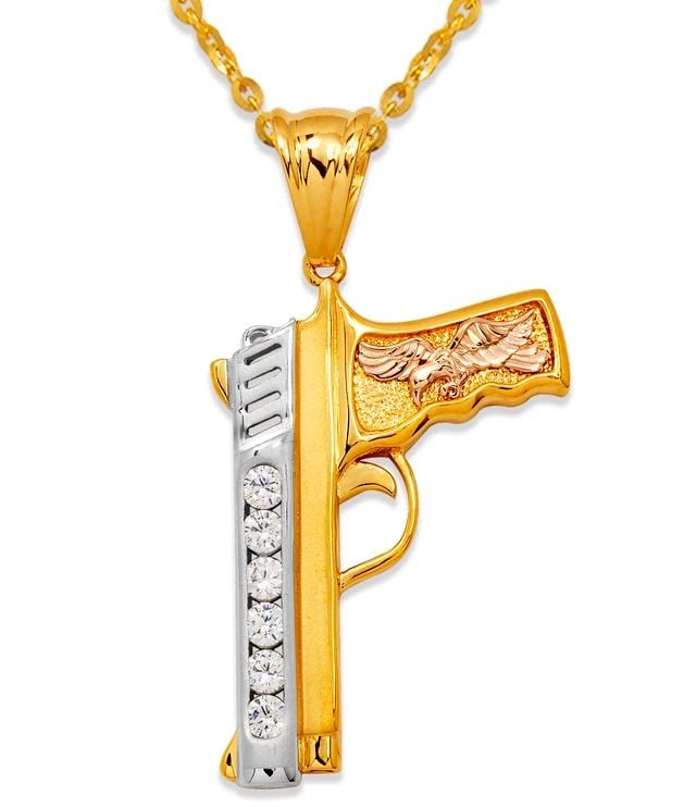 NEW 14K TRICOLOR GOLD FANCY HANDGUN PENDANT (1 of 2)