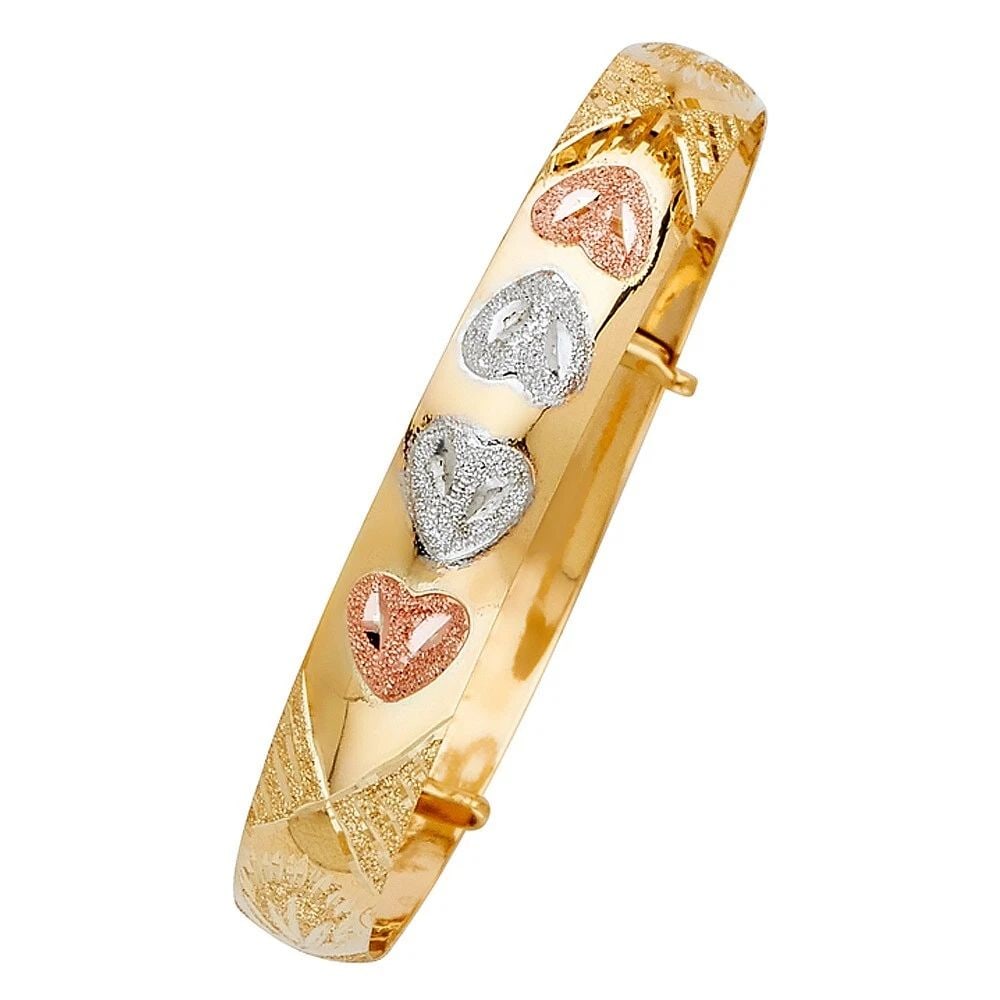 NEW 14K TRI COLOR GOLD ADJUSTABLE HEART BANGLE (1 of 2)