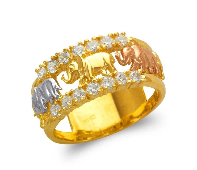 NEW 14K TRICOLOR GOLD LADIES ELEPHANT FILIGREE RING: NEW 14K TRICOLOR GOLD LADIES ELEPHANT FILIGREE RING LADIES ELEPHANT FILIGREE RING NEW 14K TRICOLOR GOLD SIZE Apx: 10mm Apx. WEIGHT: 6.5g