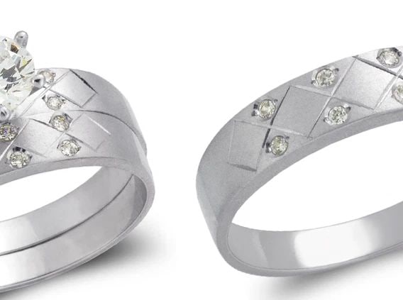 NEW 14K WHITE GOLD WHITE WEDDING TRIO RING SET: NEW 14K WHITE GOLD WHITE WEDDING TRIO RING SET WHITE WEDDING TRIO RING SET NEW 14K WHITE GOLD Apx. WIDTH: 6mm Apx. WEIGHT: 6.5g