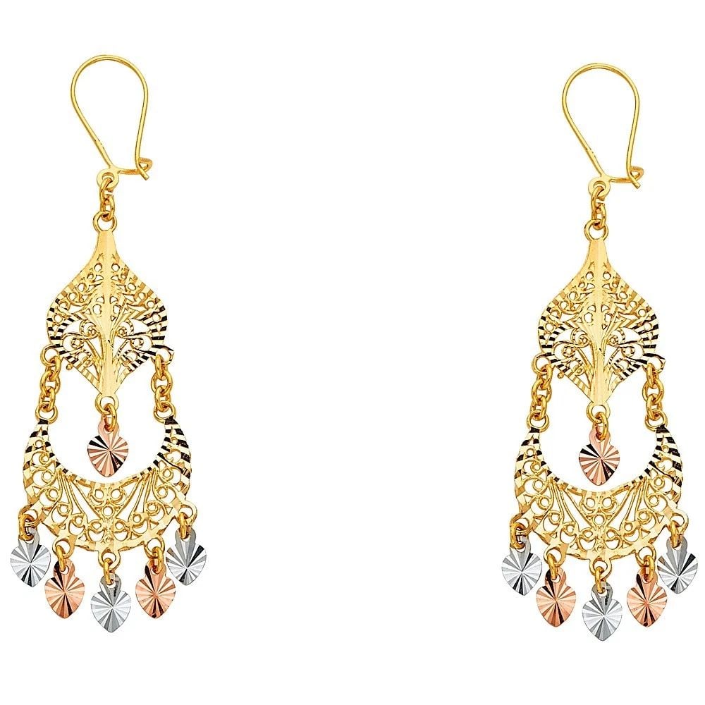 NEW 14K TRI COLOR GOLD DC CHANDELIER HANGING EARRINGS (1 of 2)
