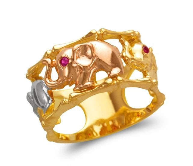 NEW 14K TRICOLOR GOLD LADIES ELEPHANT FILIGREE RING (1 of 2)