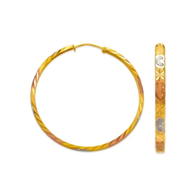 NEW 14K TRICOLOR GOLD 3MM STAMPING HOOP EARRINGS (1 of 2)