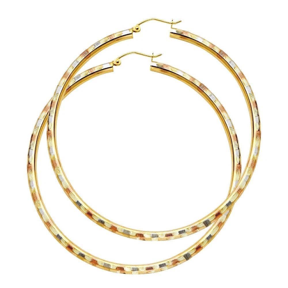 NEW 14K TRI COLOR GOLD 3MM DC HOOP EARRINGS (1 of 2)