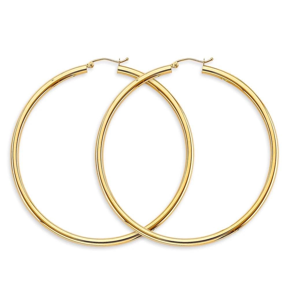 NEW 14K YELLOW GOLD 3MM BIG ROUND TUBE POLISH HOOP EARRINGS: NEW 14K YELLOW GOLD 3MM BIG ROUND TUBE POLISH HOOP EARRINGS 3MM BIG ROUND TUBE POLISH HOOP EARRINGS NEW 14K YELLOW GOLD HEIGHT - 65 mm WIDTH - 65 mm Apx WEIGHT - 4.7 g